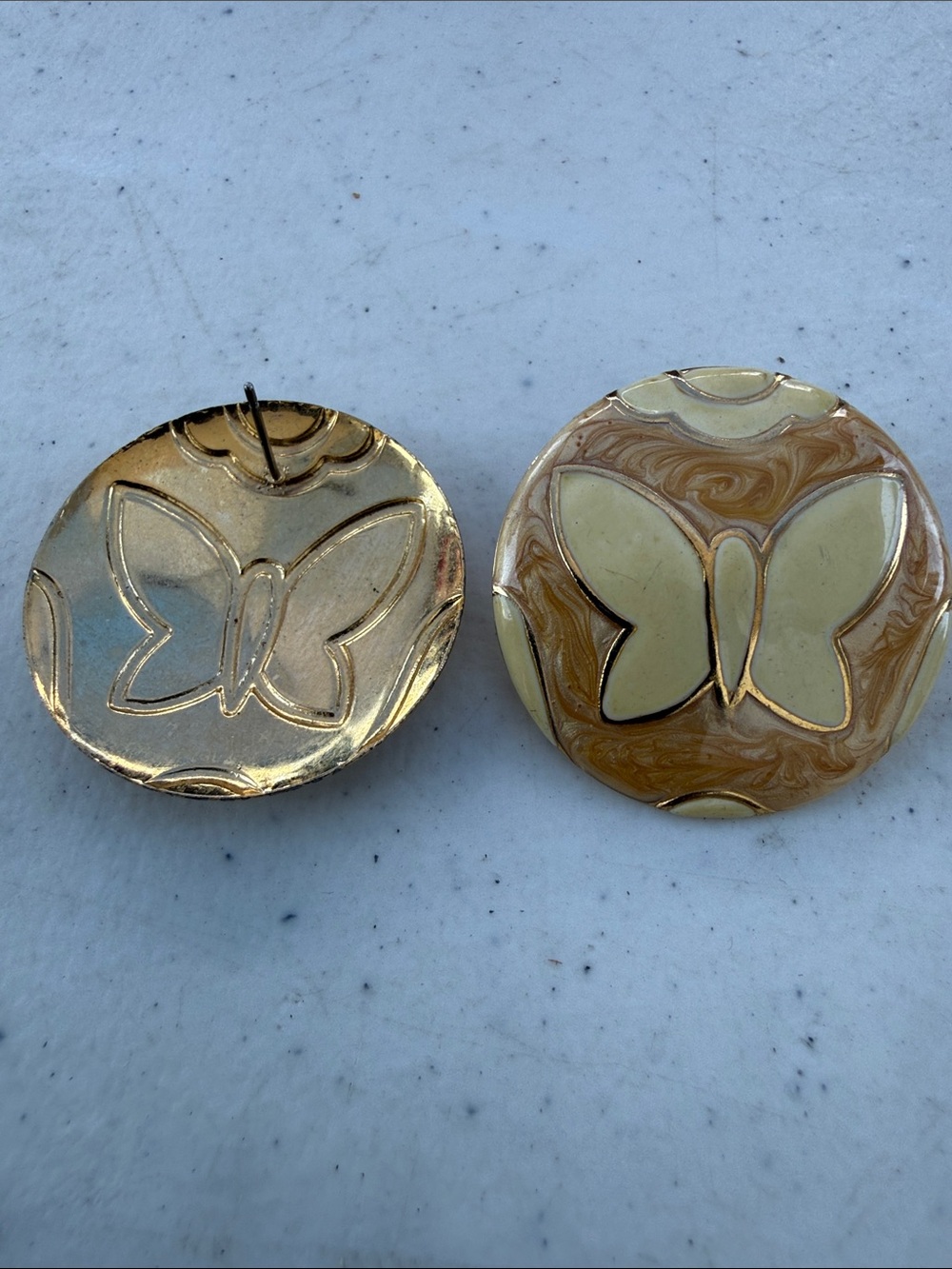 Gold and Cream Butterfly Statement Pierced Earrings - Women Accessories